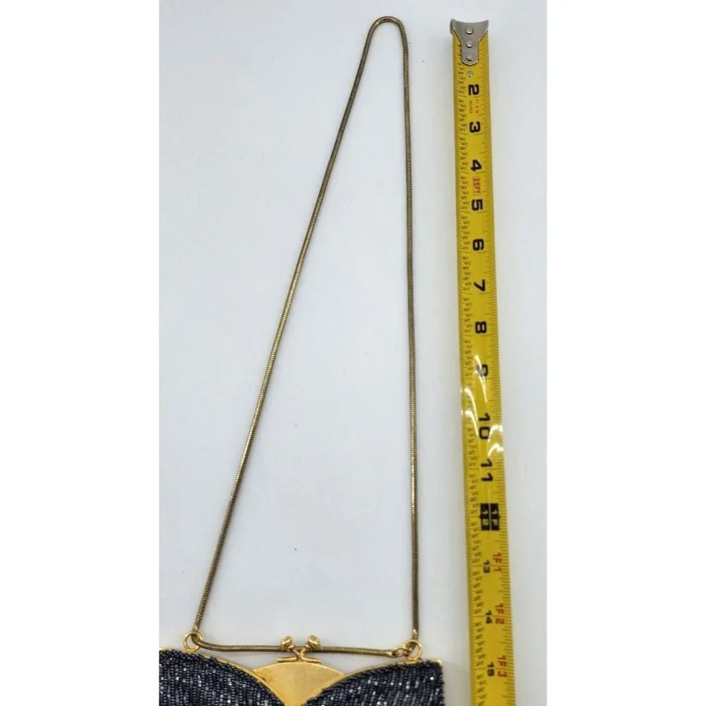Vintage Ed B Robinson Beaded‎ Handbag Clutch with Gold Strap Small Purse Blue
